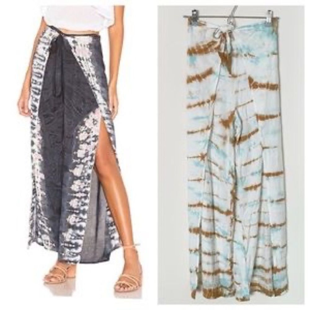 Young‎ Fabulous & Broke Blue And White Wide-Leg Wrap Around Tie Dye Palms Pants